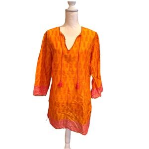 Rock Flower Paper Pineapple Orange Beach Tunic Swim Cover Up Womens Small NWT